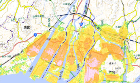 津波浸水想定区域　出典：広島市防災情報マップ