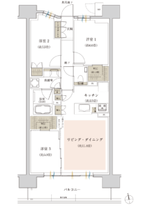 ザ・パークハウス三郷 間取り図(Cタイプ 3LDK+2WIC 71.42㎡)