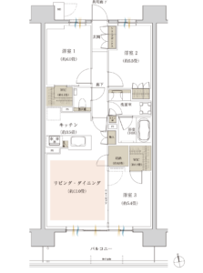 ザ・パークハウス三郷 間取り図(Cタイプ 3LDK+2WIC 71.92㎡)