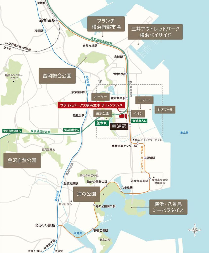 プライムパークス横浜並木 ザ・レジデンスの広域地図（スムラボ）住井はな